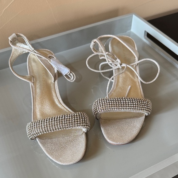 Loeffler Randall Shoes - Brand new Loeffler Randall champagne suede sparkly ankle tie sandals.